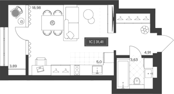 Планировка студия 27.45 м² в ЖК «Невский»