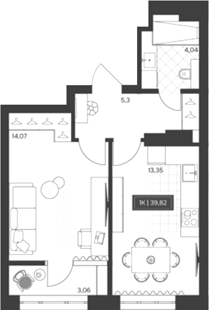 Планировка 1-к.кв 36.76 м² в ЖК «Невский»