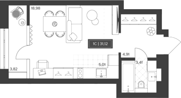 Планировка студии 27.30 м² в ЖК «Невский»