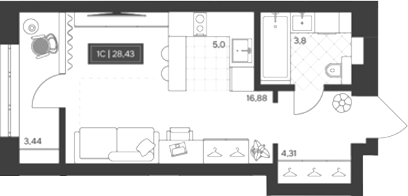 Планировка студии 24.99 м² в ЖК «Невский»