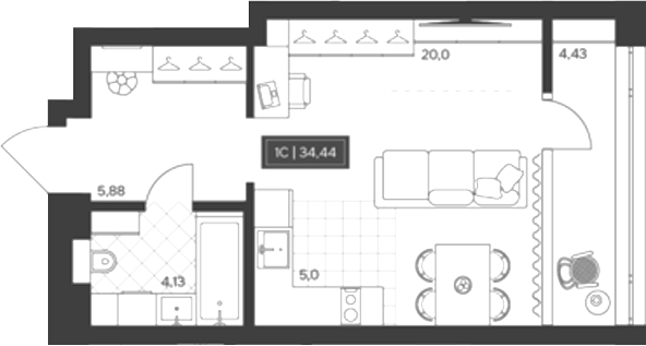 Планировка студии 30.01 м² в ЖК «Невский»