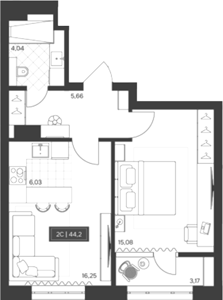 Планировка 2е-к.кв 41.03 м² в ЖК «Невский»