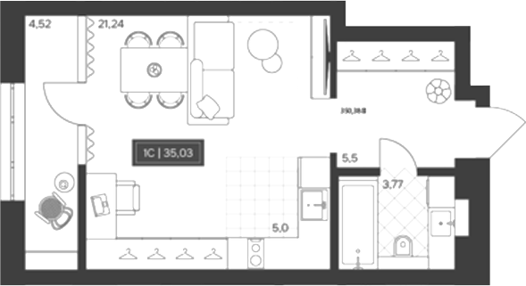 Планировка студии 30.51 м² в ЖК «Невский»