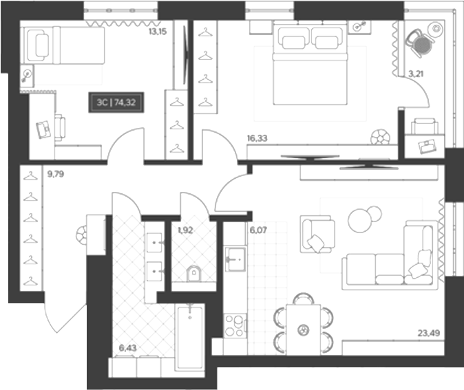 Планировка 3е-к.кв 71.11 м² в ЖК «Невский»