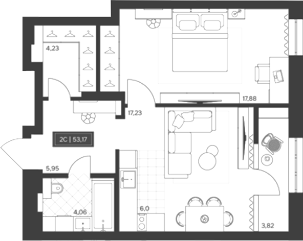 Планировка 2е-к.кв 49.35 м² в ЖК «Невский»