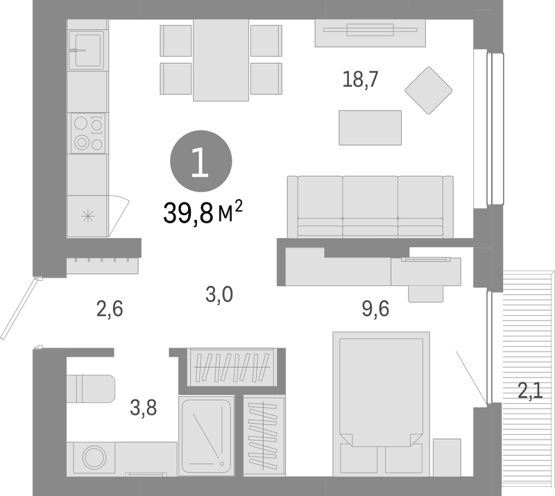 Планировка 2е-к.кв 37.70 м² в ЖК «Лебедевский»