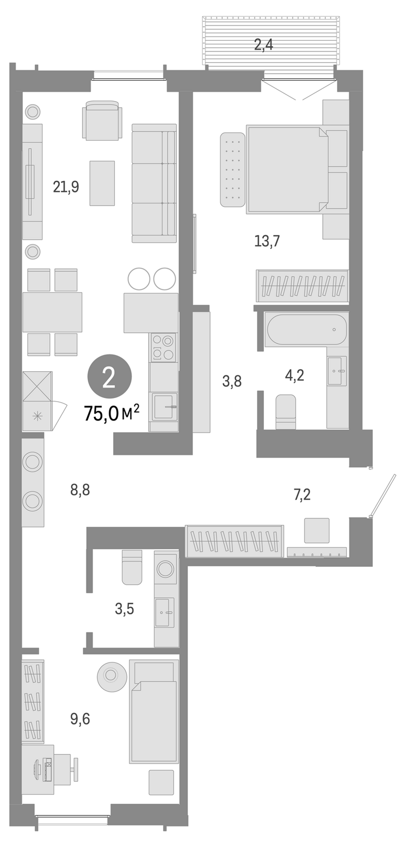 Планировка 3е-к. квартира 72.60 м² в ЖК «Европейский берег»
