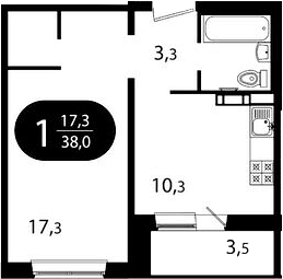 Планировка 1-к.кв 34.54 м² в ЖК «Ботаника. Томск»