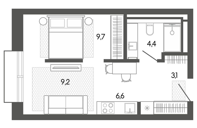Планировка студии 33.12 м² в ЖК «Карлуу. Карлушка»
