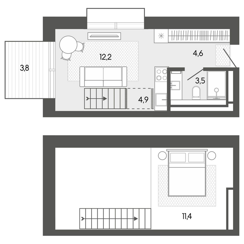 Планировка студии 36.80 м² в ЖК «Карлуу. Карлушка»