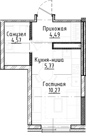 Планировка студии 25.10 м² в ЖК «Город на озере»