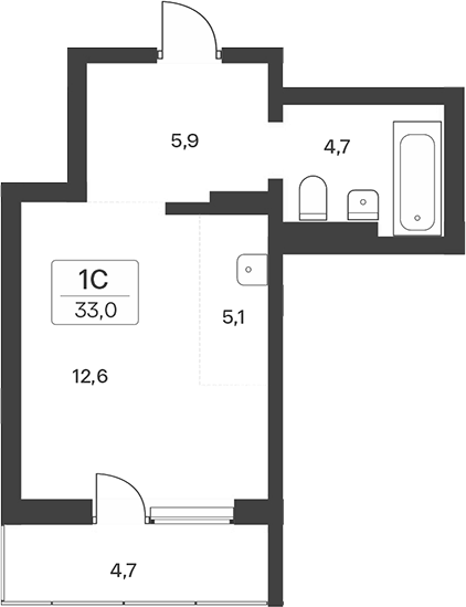 Планировка студии 28.30 м² в ЖК «Расцветай на Учительской»