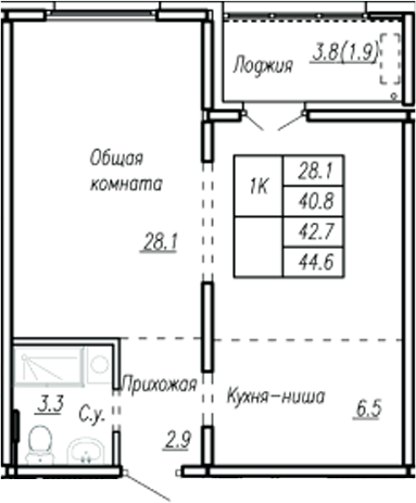 Планировка студии 40.80 м² в ЖК «Дом культуры. Барнаул»