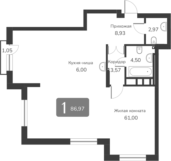 Планировка своб. план. 86.97 м² в ЖК «Марсель-2»