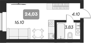 Планировка студии 24.03 м² в ЖК «Аэрон»