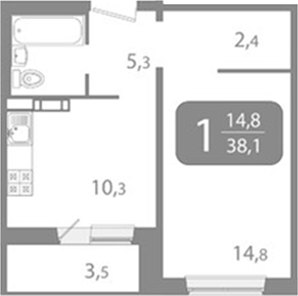 Планировка 1-к.кв 36.35 м² в ЖК «Ботаника. Томск»