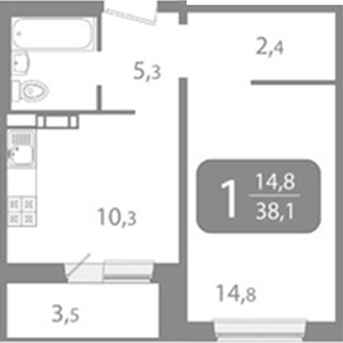 Планировка 1-к.кв 34.85 м² в ЖК «Ботаника. Томск»