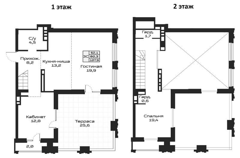 Планировка 3е-к.кв 80.30 м² в ЖК «Урбан-виллы Майков»
