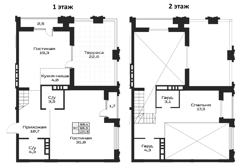 Планировка 3е-к.кв 98.30 м² в ЖК «Урбан-виллы Майков»