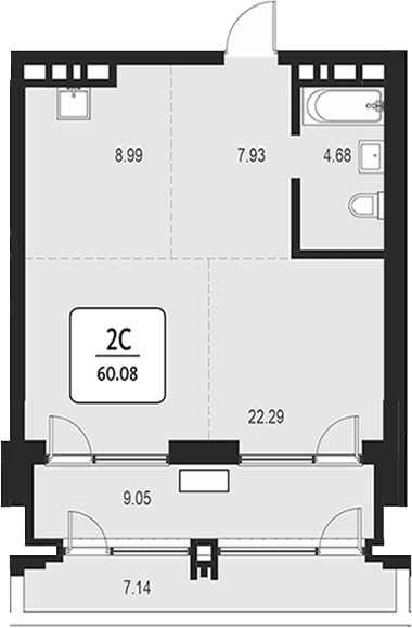 Планировка своб. план. 43.89 м² в ЖК «Первый»