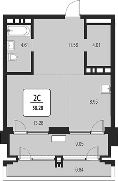 Планировка своб. план. 42.39 м² в ЖК «Первый»