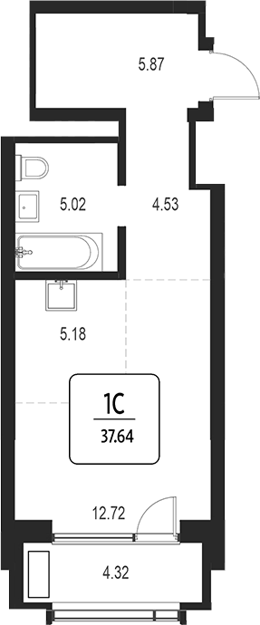 Планировка своб. план. 33.32 м² в ЖК «Первый»