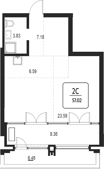 Планировка своб. план. 41.18 м² в ЖК «Первый»