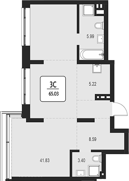Планировка свободная планировка 65.03 м² в ЖК «Первый»