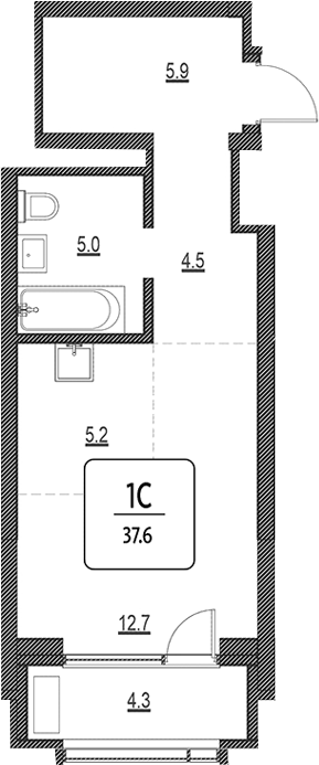 Планировка свободная планировка 33.30 м² в ЖК «Первый»