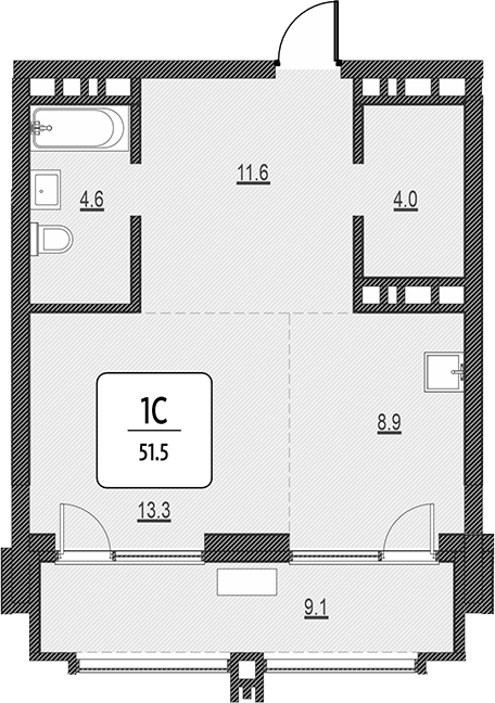 Планировка свободная планировка 42.40 м² в ЖК «Первый»