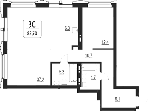 Планировка своб. план. 82.70 м² в ЖК «Первый»