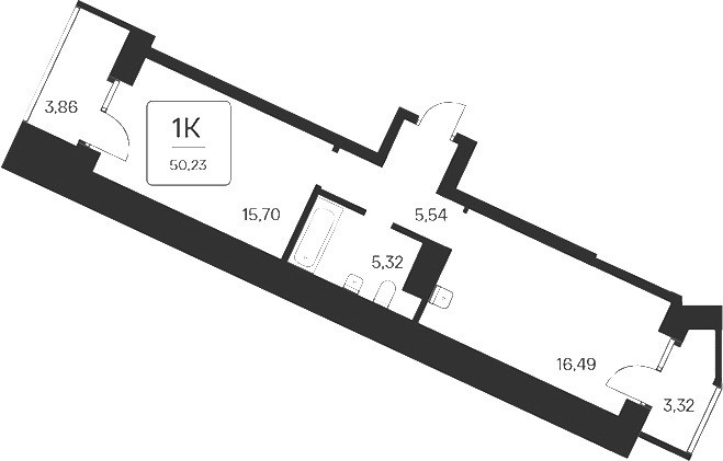 Планировка 1-к. квартира 43.05 м² в ЖК «Сакура парк»