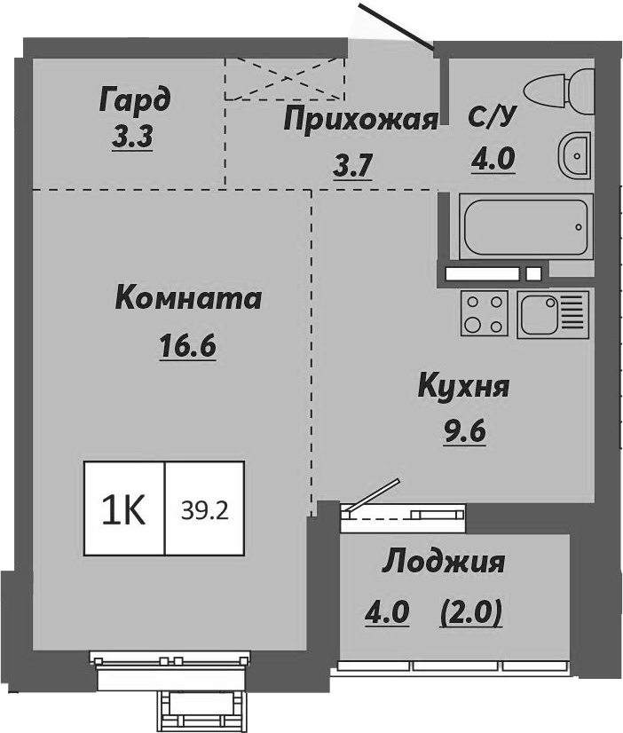 Планировка 1-к.кв 37.20 м² в ЖК «Ежевика»