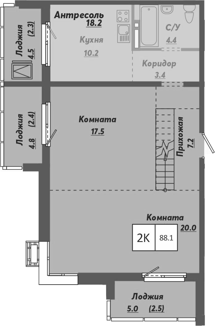 Планировка 2-к.кв 80.90 м² в ЖК «Ежевика»