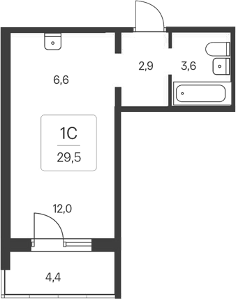Планировка студия 25.10 м² в ЖК «Расцветай у Академгородка»