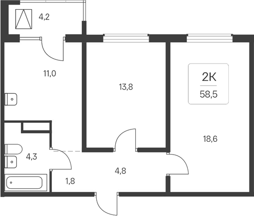 Планировка 2-к. квартира 54.30 м² в ЖК «Расцветай у Академгородка»
