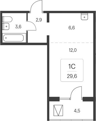 Планировка студия 25.10 м² в ЖК «Расцветай у Академгородка»