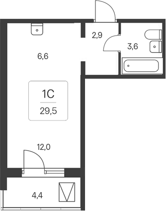 Планировка студия 25.10 м² в ЖК «Расцветай у Академгородка»