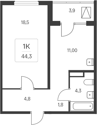 Планировка 1-к. квартира 40.40 м² в ЖК «Расцветай у Академгородка»