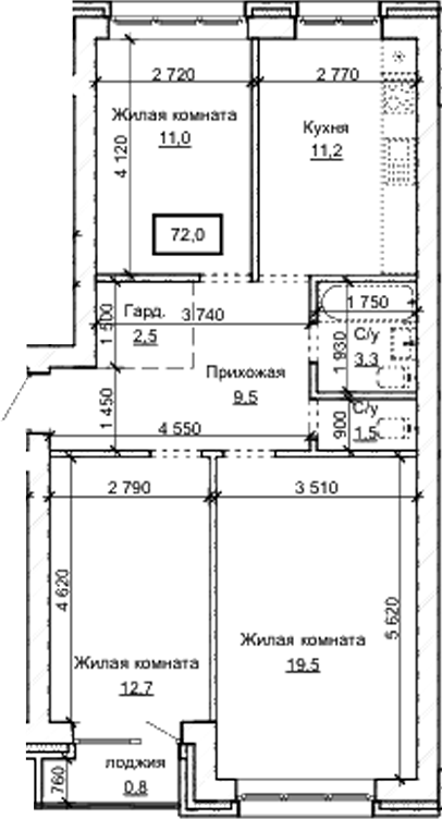 Планировка 3-к. квартира 71.20 м² в ЖК «Карамель. Барнаул»
