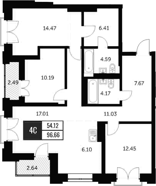 Планировка 5е-к.кв 96.63 м² в ЖК «Академия»