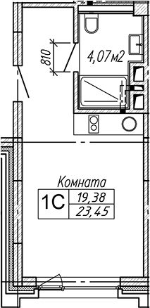 Планировка студии 23.45 м² в ЖК «Апарт-отель Гагарин Сити»