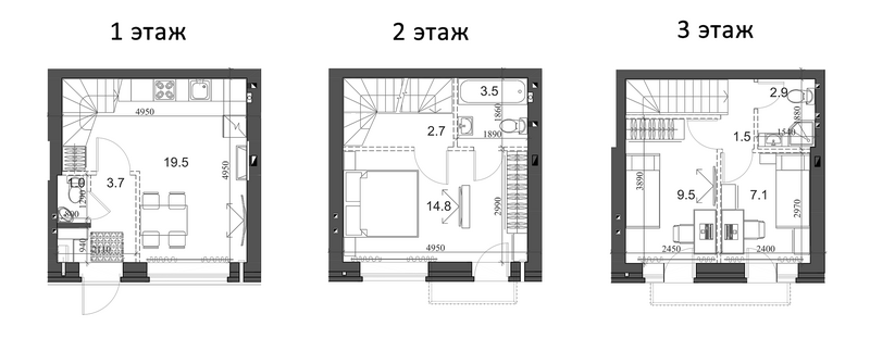 Планировка таунхаусы 67.40 м² в ЖК «Коттеджный поселок Березки Элитный»