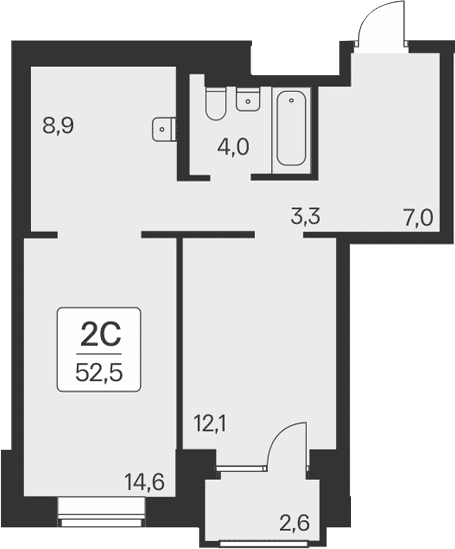 Планировка 2е-к.кв 49.90 м² в ЖК «Расцветай на Красном»