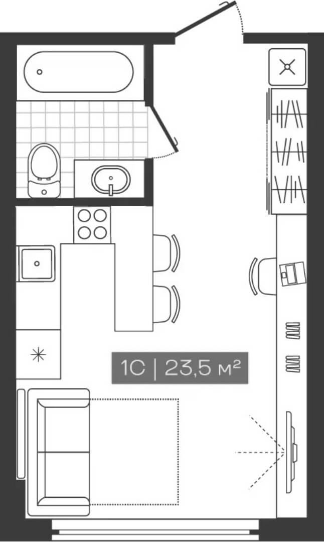 Планировка студии 23.50 м² в ЖК «Freedom»