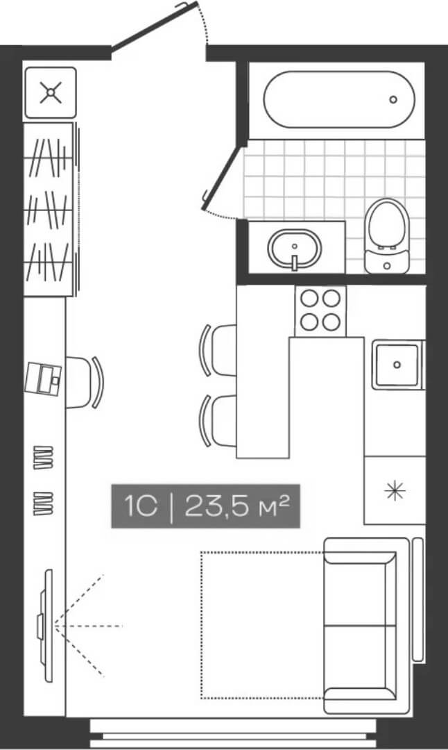 Планировка студии 23.50 м² в ЖК «Freedom»