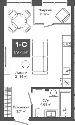 Планировка студии 29.76 м² в ЖК «Базилик»