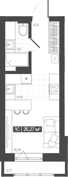Планировка студия 24.44 м² в ЖК «Моне. Кемерово»