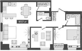 Планировка студии 65.70 м² в ЖК «Freedom»