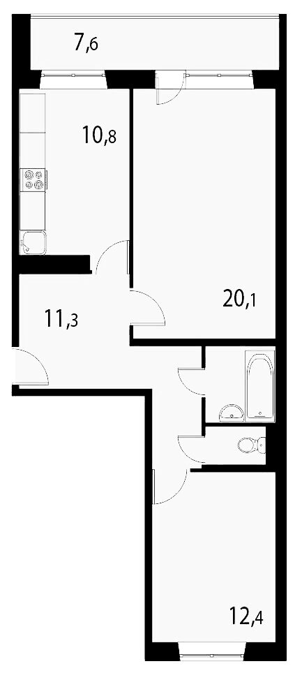 Планировка 2-к.кв 59.03 м² в ЖК «Аквамарин»